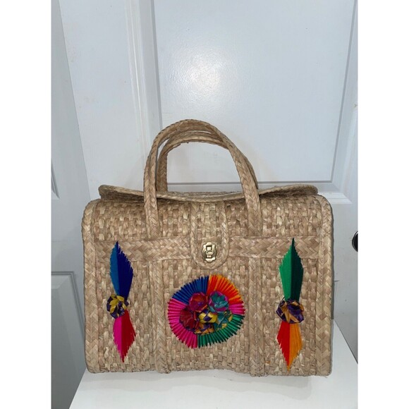 Primavera Collection Acapulco Beach Basket Bag Large Straw Tote Embellished - Picture 3 of 15